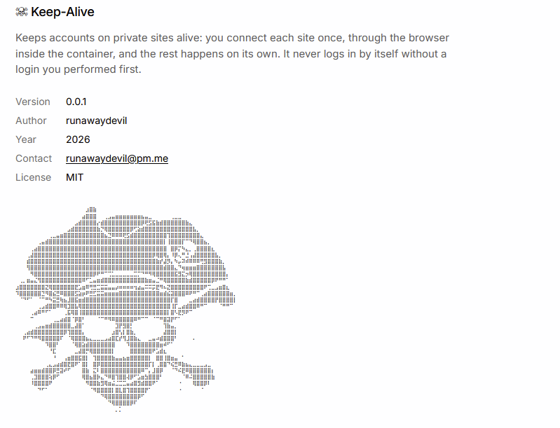 Screenshot of the About page of my software for keeping connections alive on private trackers.